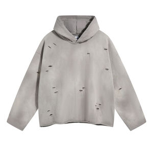 Sudadera con Capucha Oversize Tie-Dye para Hombre, 100% Algodón, Forro Polar, Color Sólido Desgastado, Estilo Urbano de Invierno, Transpirable - Product Image 3