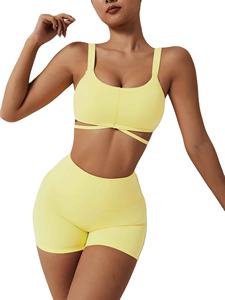 ชุดโยคะลายเรียบแบบใหม่ พร้อมโลโก้ออกแบบเองสำหรับชุดออกกำลังกายที่เอว ประกอบด้วยกางเกงขาสั้น ชุดโยคะ - Product Image 3