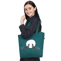Bolsa de Lona Verde con Estampado de Lobo para Compras y Uso Diario