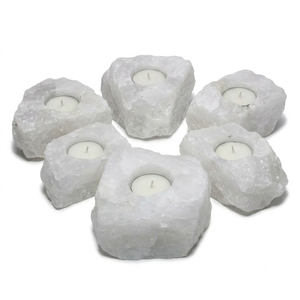 Support de bougie en pierre naturelle sculptée à la main en jade blanc, pierre précieuse d'agate, guérison, vente en gros - Product Image 5
