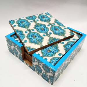 แผ่นรองแก้ว MDF ลายดอกบัวเคลือบทอง พร้อมฐานสี่เหลี่ยม ราคาดีที่สุด - Product Image 2