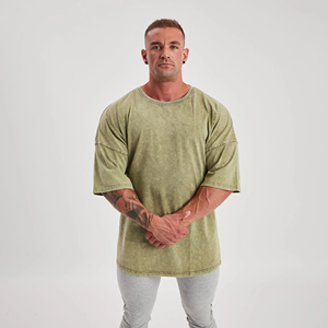 Camiseta de punto para hombre, color verde oliva, cuello redondo, manga corta, estilo casual, holgada, de color liso, diseño sencillo - Product Image 3