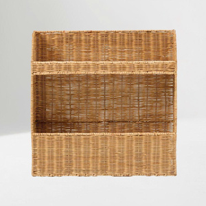 Handwoven Rattan Kids Storage Basket Organizer with Compartments Toy <b>Book</b> Holder Natural Wicker Storage <b>Box</b> for Nursery Kids - Product Image 3