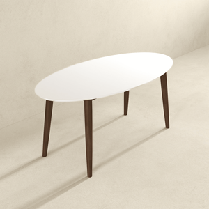 Ada Mid Century Modern Style <b>Solid</b> <b>Wood</b> Dining <b>Table</b> with White Top Oval Design - Product Image 3