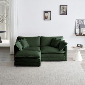 Divano a Due Posti in Ciniglia con 1 Poggiapiedi e Pouf per Piccoli Spazi Abitativi, Divano Componibile a L per Soggiorno - Product Image 2