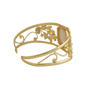 Bracelet manchette tendance en perles d'eau douce baroques, plaqué or 24 carats, serti de pierres, motif floral, pour anniversaire - Product Image 6