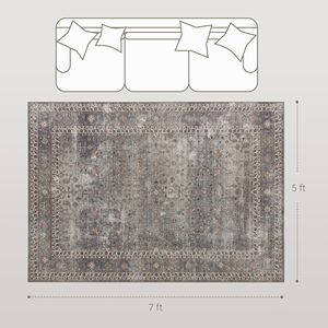 Tappeto Lavabile in Lavatrice 5x7, Antiscivolo, Tradizionale, Pieghevole, a Pelo Medio, in Marrone Scuro Misto per Soggiorno - Product Image 4