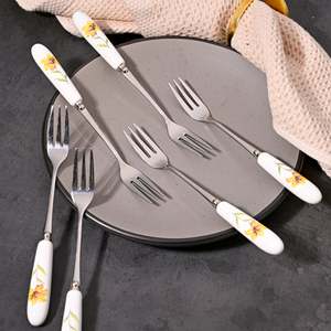 Golden Whisper Mini Disposable Mini Dessert Forks Set 6 Stainless Steel Handle Silicone <b>Plastic</b> Material for Kids Restaurant Use - Product Image 5