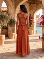 Robe longue unie sans manches à col en V profond, style bohème, en rayonne respirante, coupe ample, taille naturelle, pour l'été, les fêtes, les occasions décontractées et les vacances