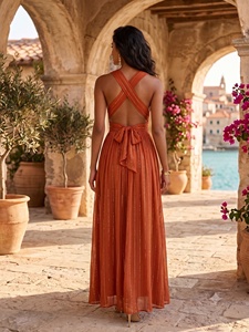 Robe longue unie sans manches à col en V profond, style bohème, en rayonne respirante, coupe ample, taille naturelle, pour l'été, les fêtes, les occasions décontractées et les <span class=keywords><strong>vacances</strong></span> - Product Image 6
