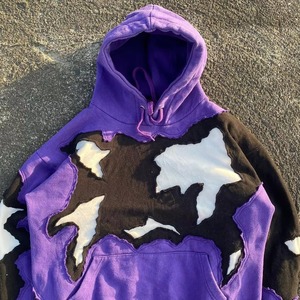 Sweat-shirt à capuche surdimensionné violet patchwork avec découpes, en coton tricoté, manches classiques, pour l'automne 2026 – Vente en gros - Product Image 2