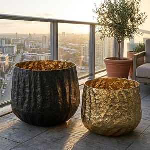 Pure Contemporary Handmade <b>Bronze</b> Floor <b>Vase</b> Set Gold Black Textured Modern Decorative Planters Outdoor Indoor Use - Product Image 1