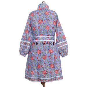 Robe midi décontractée pour femme, imprimée à la main, écologique, respirante, silhouette évasée, en coton - Product Image 3