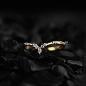 Marquise Lab Grown Diamond Curved Wedding Band 14K Yellow Gold Chevron <b>Stacking</b> Minimalist Bridal Band for Women Wholesale - Product Image 1