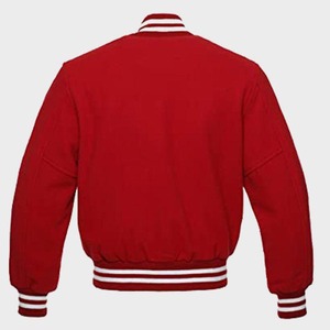 Chaqueta Universitaria Roja Clásica, Chaqueta Bomber de Lana con Letras Bordadas, Ropa Exterior Unisex Estilo Universitario - Product Image 3