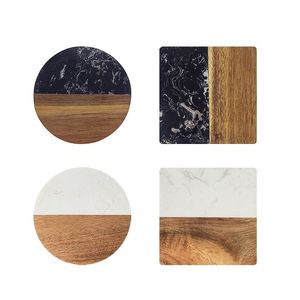 Lot de 4 sous-verres en bois écologiques de style campagnard avec support et emballage en boîte, épaisseur 10 mm, design rond – Expédition depuis l'entrepôt américain - Product Image 1