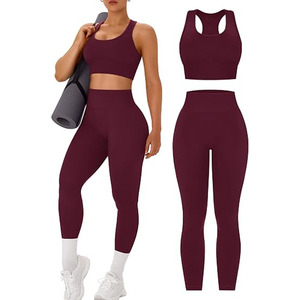 Ensemble de yoga 2 pièces pour femmes grandes tailles : soutien-gorge de sport sans manches taille mi-haute et leggings en Spandex/Nylon à séchage rapide et extensibles pour l'entraînement - Product Image 1