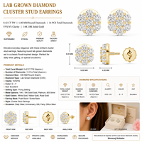 0.42 Karat Toplam Ağırlıkta Laboratuvarda Yetiştirilmiş Elmas Küme Çiçek Şeklinde Küpe 14K/18K Som Altın DEF VVS2/VS1 Berraklık Rodyum Kaplama Kadınlar İçin OEM ODM