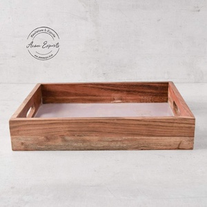 Elegant Rectangular Wooden Serving Tray with Glass Base Perfect <b>for</b> Breakfast Decor Gifting and Home Table Accessories - Product Image 1