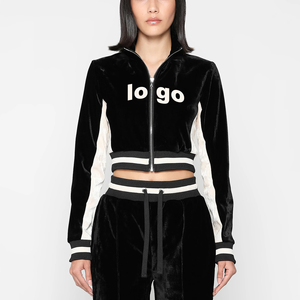 Women's Hooded Casual Winter Sports Velvet <b>Tracksuit</b> | Customizable 100% Cotton Velour <b>Tracksuit</b> - Product Image 1