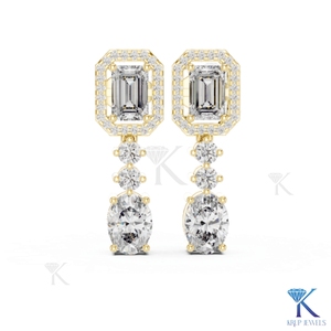 CVD Diamond Emerald Cut Round Oval Drop <b>Dangle</b> <b>Earrings</b> 14K Solid Gold Luxury Bridal Wedding & Party Jewelry - Product Image 1
