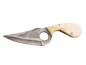 Handcrafted Damascus Steel Compact Utility <b>Knife</b> Natural Bone Handle Finger Hole <b>Craft</b> Tool - Product Image 4