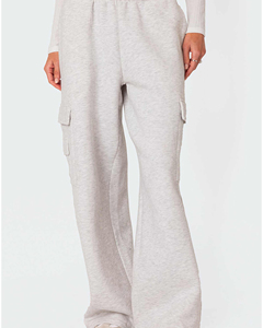 Pantalon d'été taille haute pour femme, coupe large, en coton éponge noir, ample, longueur intégrale, décontracté, séchage rapide, respirant, avec poches, élastique - Product Image 2