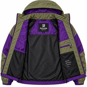 Veste coupe-vent à capuche, couleur olive et violet, style sportif, fermeture éclair sur le devant, logo, hiver, séchage rapide, streetwear - Product Image 4