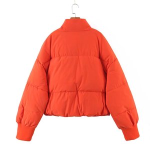Women's <b>Quilted</b> Puffer Jacket Solid Color Stand Collar Full Sleeve <b>Thick</b> Winter Outerwear Short Length Puff Sleeve Design - Product Image 4
