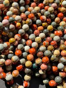 ลูกปัดหินแจสเปอร์ธรรมชาติทรงกลม สีน้ำตาล แดง เหลือง เขียว สวยงาม คุณภาพสูง ร้อยเป็นเส้นยาว 15.5 นิ้ว - Product Image 2