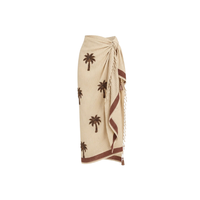 Oferta Especial: Sarongs Largos Bordados en Beige y Marrón con Diseño de Palmeras para Mujer, Conjunto de Ropa de Playa Asimétrica de Algodón Elástico y Fibra de Bambú