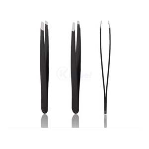 Pince à épiler incurvée noire mate à faible MOQ, pointe inclinée, en acier inoxydable, outil de précision pour l'épilation, OEM ODM - Product Image 5