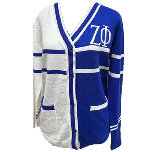 Cárdigan personalizado azul y blanco de la hermandad Zeta Phi, suéter universitario tejido con letras griegas, cárdigan con letras griegas para universidades HBCU - Product Image 2