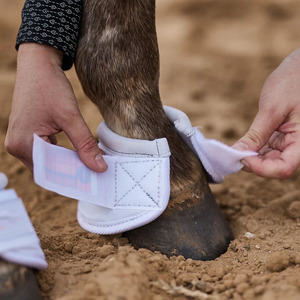 Protège-jambes de sport pour chevaux en PVC blanc personnalisés avec fermeture auto-agrippante - Product Image 2