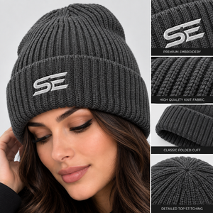 Bonnet en tricot côtelé gris anthracite de qualité supérieure avec logo SE personnalisé, chaud pour l'hiver, extensible, en acrylique et laine, vente en gros, OEM, ODM, unisexe - Product Image 2