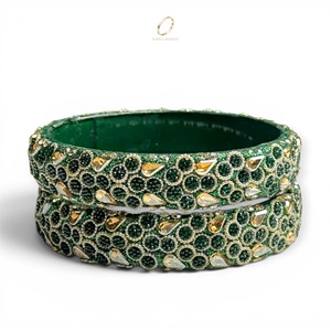Ensemble de bracelets en verre faits à la main, vert foncé, tendance, style cachemire, pour mariage, bijoux de mode indiens, vente en gros du fabricant - Product Image 2