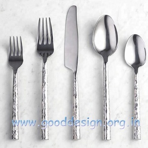 Juego de Cubiertos de Lujo de Diseño Martillado 18/10 al por Mayor, 5 Piezas, Acero Inoxidable 304, Pulido Espejo, Moderno, Forjado, Reutilizable, para Bodas - Product Image 3