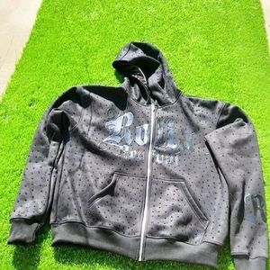 Sweat à capuche unisexe de qualité supérieure avec broderie effet vieilli, effet délavé et strass, en molleton 100% coton 350 GSM, produits en gros - Product Image 3