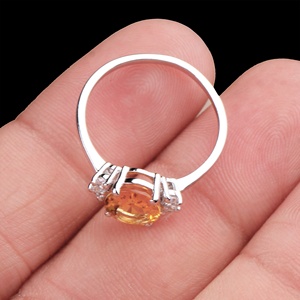 Wholesale 925 Solid Sterling Silver Natural Oval Citrine <b>Cubic</b> <b>Zirconia</b> Side Cluster <b>Ring</b> Fine Jewelry Memoria Jewels - Product Image 5