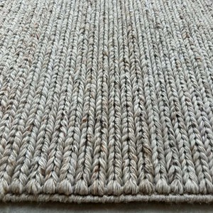 Natural Beige Cream Wool Area Rug Handwoven Braided Flat <b>Weave</b> Carpet Modern Minimalist Floor Mat Eco Friendly Living Room Deco - Product Image 5