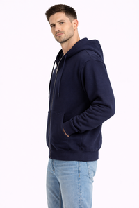 Sweat-shirt à capuche bleu marine pour homme avec fermeture éclair intégrale, capuche à cordon de serrage, poches kangourou sur le devant et poignets côtelés – Style décontracté classique - Product Image 2