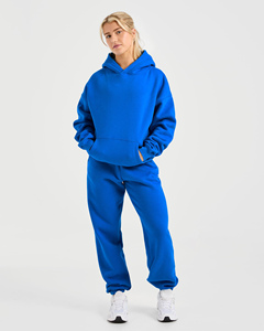 Pantalones de Felpa Azules de Cintura Alta para Mujer, Pantalones Deportivos de Algodón Tejido con Cintura Elástica, Corte Holgado, Color Sólido, Estilo Otoñal - Product Image 3