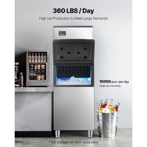 Macchina Professionale per il Ghiaccio in Acciaio Inossidabile, 360 Libbre/Giorno, Autopulente, con Programma di Produzione Ghiaccio Regolabile - Product Image 2