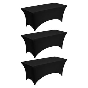 Set di 3 Copritavolo Rettangolari da 2,4 m, Lavabili, in Spandex Elasticizzato, Neri, Resistenti alle Pieghe, per Eventi e Tavoli con Piano Sagomato - Product Image 1