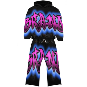 Unisex <b>Top</b> Selling Tracksuit Breathable 100% Cotton Baggy Sun Fade Oem Patch <b>Distressed</b> Embroidery Sweatsuit Streetwear 2pcs Set - Product Image 5