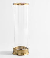 Nuevo diseño: Juego de 2 portavelas de cristal con base de metal dorado, soporte de lujo para velas, ofrece opciones de personalización.