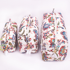 กระเป๋าเครื่องสำอางแบบกันน้ำพิมพ์ลายผ้าฝ้ายคุณภาพสูงแบบควิลท์พร้อมซิป  ผลิตตามสั่งจากโรงงาน เป็นมิตรกับสิ่งแวดล้อม  ชุดจัดระเบียบเครื่องสำอางขนาดใหญ่ - Product Image 1