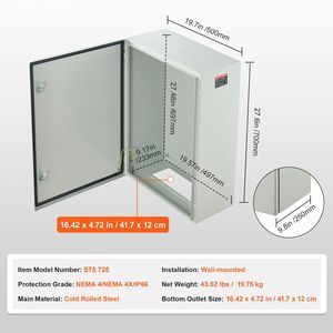 Scatola Elettrica in Acciaio Laminato a Freddo 27.6 X 19.7 X 9.8 per Montaggio a Parete, per Attrezzature Elettroniche da Esterno - Product Image 3