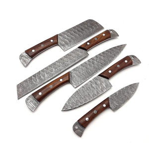 Ensemble de couteaux de chef en acier Damas faits main sur mesure, 5 pièces, manche en bois, lame pleine longueur, coupe précise, ambidextres - Product Image 4