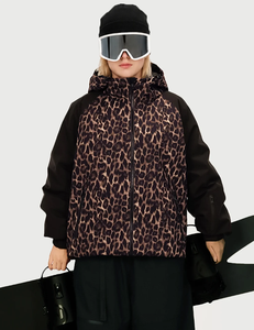<b>Women</b> Leopard Print Ski Jacket Hooded Waterproof Insulated Snowboarding <b>Coat</b> Synthetic Filling Zipper Closure <b>Black</b> Pants skiwea - Product Image 3